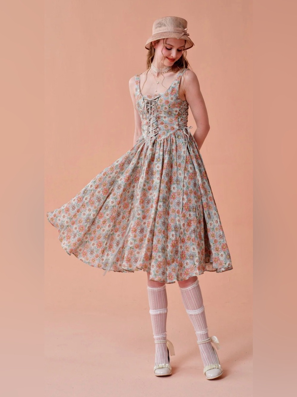 LACE UP DAISY LINEN DRESS